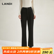 藍地（LANDI）黑色修身顯瘦氣質(zhì)高腰微喇褲女舒適休閑長(cháng)褲冬新品 黑色 S