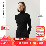 朗姿【朗姿羊毛Basic衣櫥】純羊毛法式毛針織衫冬季新款修身長(cháng)袖毛衣 黑色2 XL