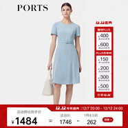 PORTS寶姿女裝春夏新品溫柔風(fēng)氣質(zhì)短袖圓領(lǐng)中長(cháng)三醋酸連衣裙 天空藍-1 S (4)
