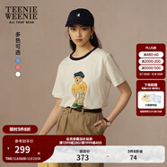 Teenie Weenie【明星同款】小熊女裝T恤夏季新款情侶撞色印花短袖 象牙白 S