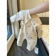 映棠嬰兒連體衣A類(lèi)純棉新生兒0到3個(gè)月護肚系帶無(wú)骨哈衣卡通可愛(ài)衣服 點(diǎn)點(diǎn)米仔 52cm適合7斤以?xún)?均碼