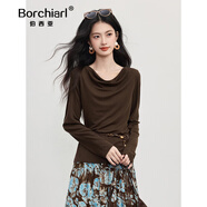 伯西亞品牌定制法式蕩領(lǐng)T恤女長(cháng)袖2025年秋季新款優(yōu)雅氣質(zhì)設計感別致上 可可棕 上衣 S