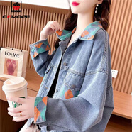 AEMAPE外套女2025新款秋冬季韓版嘻哈時(shí)尚顯瘦百搭洋氣長(cháng)袖牛仔上衣女 838棱形格  XL _建議145-160斤