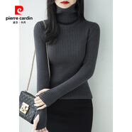 皮爾卡丹（pierre cardin）灰色高領(lǐng)修身長(cháng)袖內搭針織打底衫女秋冬2025新款慵懶加厚加絨毛衣 深灰色【套手指款】面料 S 【建議80-100斤】
