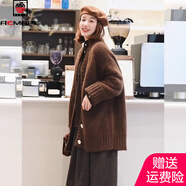 AEMAPE復古咖色馬海毛開(kāi)衫毛衣女2025秋冬新款加厚寬松慵懶風(fēng)針織開(kāi)衫女 咖色 M