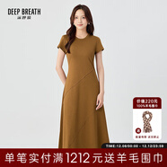 深呼吸DEEP BREATH女裝圓領(lǐng)抗菌醋酸收腰長(cháng)款大擺連衣裙A500507 A500508 杏仁棕-常規 L (4)