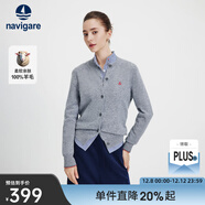 Navigare意大利小帆船毛衣外套女士秋冬款純羊毛圓領(lǐng)羊毛衫氣質(zhì)針織開(kāi)衫 煙灰 L