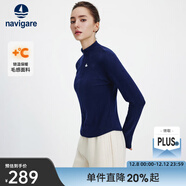 Navigare意大利小帆船女士長(cháng)袖T恤2025秋季新款舒適內搭上衣半開(kāi)領(lǐng)體恤 海軍藍 XL