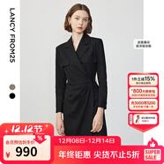 朗姿設計感ol風(fēng)氣質(zhì)顯瘦西裝裙冬季新款法式長(cháng)袖高級感連衣裙 黑色 M