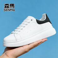 森馬新款男女小白鞋情侶款百搭運動(dòng)休閑鞋板鞋輕便厚底潮流鞋子 深灰 39