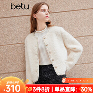 百圖betu女裝秋冬新款短外套絨感小香風(fēng)毛呢顆粒外套女2310T64 米白 S