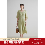 獨束大碼女裝法式V領(lǐng)連衣裙高腰顯瘦A字裙2024夏季新款 青藤綠 L (尺碼：2)