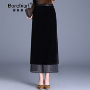 伯西亞品牌優(yōu)雅時(shí)尚半身裙女2025秋冬新款高腰a字包臀垂墜感顯瘦網(wǎng)紗邊 黑色 M