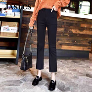 Jaslcs高品質(zhì)黑色直筒牛仔褲女2025秋季新款彈力高腰小個(gè)子煙管褲子女 黑色九分-毛邊【專(zhuān)柜品質(zhì)】 28