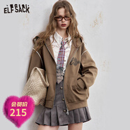 妖精的口袋字母刺繡咖色連帽衛衣外套女2025年秋季新款寬松上衣 休閑紅咖色 M