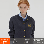 fano studios范洛2025秋季新款羊毛針織毛衣開(kāi)衫學(xué)院撞色徽章刺繡金屬扣上衣女 深灰色 M