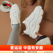 安踏喵喵鞋3丨老爹鞋女鞋冬季輕便厚底貓爪增高休閑鞋運動(dòng)鞋 【喵喵鞋】象牙白/銀色-1(革面) 38.5