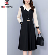 AEMAPE襯衫連衣裙2026早春季新款闊太太假兩件A字裙拼接長(cháng)袖裙子 黑色 2XL 128-140斤