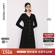 朗姿純羊毛v領(lǐng)收腰顯瘦長(cháng)袖針織裙氣質(zhì)長(cháng)裙設計感連衣裙冬季新款 黑色 L
