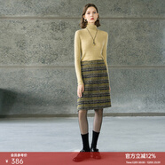 顏域（YANYEE）【59%羊毛】顏域格子裙子女2025新款冬優(yōu)雅中長(cháng)款A字毛呢半身裙 黃格 2XL