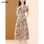 歐迪鳥(niǎo)設計感印花連衣裙女2025夏季新款收腰顯瘦度假風(fēng)短袖氣質(zhì)裙子 花色 S