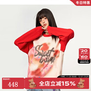 LALABOBO[蘇新皓同款]個(gè)性涂鴉長(cháng)袖t恤男女純棉寬松百搭上衣潮流RBDC-DT12 紅色 XS