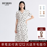 深呼吸DEEP BREATH女裝法式V領(lǐng)氣質(zhì)收腰碎花連衣裙A500197 白-黑點(diǎn) M (3碼)