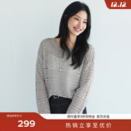 伊芙麗（eifini）伊芙麗設計感重工鏤空鉤花百搭女裝針織衫2025春季新款長(cháng)袖小衫 灰色 預售 L 115-130斤