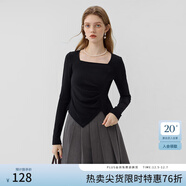 范思藍恩23FS13101芭蕾風(fēng)初秋新款上衣女新款氣質(zhì)長(cháng)袖針織衫 黑色 S