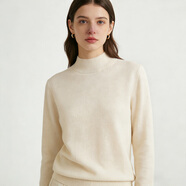 春竹100%羊絨春季新款半高領(lǐng)打底針織衫基礎套頭純色內搭毛衣女羊絨衫 原白 半高領(lǐng) L （100CM）