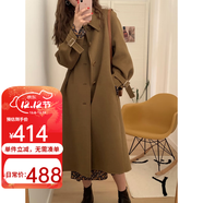 QIYUN【當天發(fā)】雙面羊毛呢外套女秋冬季新款氣質(zhì)中長(cháng)款過(guò)膝呢大衣 深卡其 XL 【131-150斤】