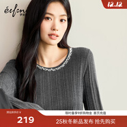 伊芙麗（eifini）蔣欣代言【月光珍珠打底】伊芙麗手工釘珠羊毛針織衫25秋新 灰色 XL 130-140斤