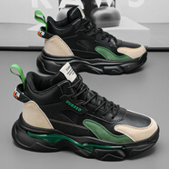 李寧新潮品牌男鞋子高幫秋冬加絨棉鞋厚底籃球老爹鞋運動(dòng) 黑色 41