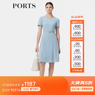 PORTS寶姿女裝春夏新品溫柔風(fēng)氣質(zhì)短袖圓領(lǐng)中長(cháng)三醋酸連衣裙 天空藍-1 S (4)