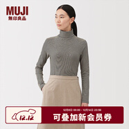 無(wú)印良品（MUJI）女式 起毛 羅紋編織 高領(lǐng)長(cháng)袖T恤 針織衫打底衫女裝25年冬季 黑色條紋 S （155/80A）