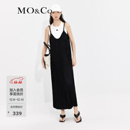 MO&Co.藝術(shù)亂褶露背吊帶連衣裙法式長(cháng)裙裙子綠色兩件套女防曬 黑色 L 170