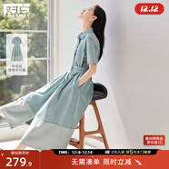 對白復古懷舊拼接牛仔連衣裙女2025夏季新款氣質(zhì)休閑藍色襯衫裙子 懷舊牛仔藍 M