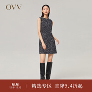 OVV【經(jīng)典粗花呢】OVV秋冬熱賣(mài)女裝意大利進(jìn)口粗花呢花紗連衣裙 黑色花紋A2 S