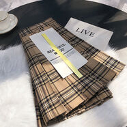 格子百褶裙女秋冬高腰條紋復古顯瘦新款防走光A字短裙jk半身裙褲 黃色西裝面料含安全褲 XS XS建議75-79斤