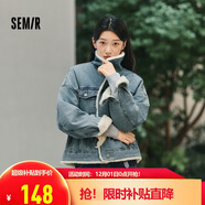 森馬（Semir）牛仔外套女拼接仿兔毛翻領(lǐng)寬松港風(fēng)冬季落肩夾棉夾克103724108001