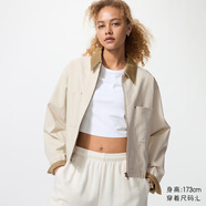 優(yōu)衣庫女裝休閑拉鏈短茄克/外套巴恩風(fēng)翻領(lǐng)時(shí)尚夾克 新款479208 30 淺米色 XS /150/76A