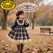 G.duck女童2025秋冬新款格子韓版連衣裙寶寶學(xué)院風(fēng)中大童加絨生日蓬蓬裙 A71藍色格子裙子不加絨 110