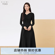 愛(ài)居兔秋季新款腰間抽褶設計感時(shí)尚針織衫連衣裙EQLZJ3P002A 黑色02 L 165/88A