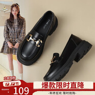 ZHR樂(lè )福鞋女軟底百搭圓頭小皮鞋子女英倫風(fēng)粗跟女鞋 OFTEP06 黑色 37