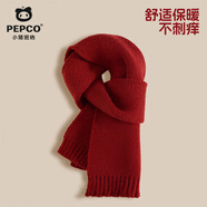 小豬班納（PEPCO）女童裙子2026女孩紅色馬年過(guò)年服套裙兒童本命年時(shí)髦長(cháng)裙連衣裙 【毛線(xiàn)圍巾】酒紅/均碼 110 【推薦體重30-37斤】