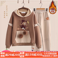 湯靈鼠童裝女韓版女童冬季套裝12大童裝10歲秋冬時(shí)尚女孩衣服冬裝加絨 咖啡色女巫+Q1杏色小熊長(cháng)褲（全套） 加絨 M-160（建議85-100斤）