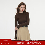 范思藍恩蕾絲花邊半高領(lǐng)針織打底衫女秋冬2024新款修身上衣14113 咖色 S