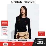 UR2025秋季新款女裝休閑絞花肌理櫻桃刺繡針織開(kāi)衫UYY950116 墨藍 S