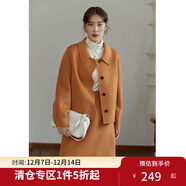 獨束大碼女裝全羊毛復古毛呢套裝女冬季新款胖mm短款雙面呢外套 胡桃色外套 2XL