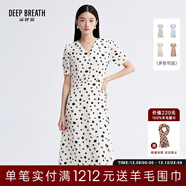 深呼吸DEEP BREATH女裝法式V領(lǐng)氣質(zhì)收腰碎花連衣裙A500197 白-黑點(diǎn) L (4碼)